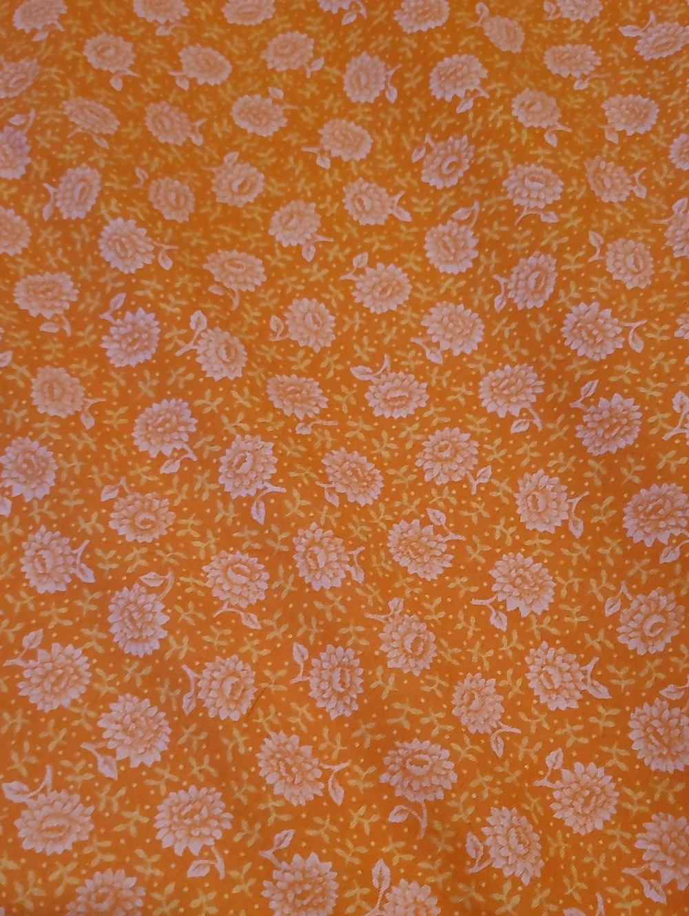 Fabric Orange White Flowers, Over 4 Yards, Sewing Quilting Crafting Cotton